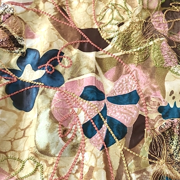 CHICO'S Spring Flowers Shia 100% Silk Skirt Floral Embroidered Midi Skirt Sz 1 - Picture 5 of 7